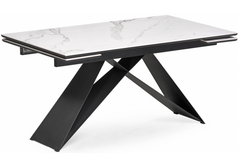 Керамический стол Ноттингем 160(220)х90х79 белый мрамор / черный (90x79). 